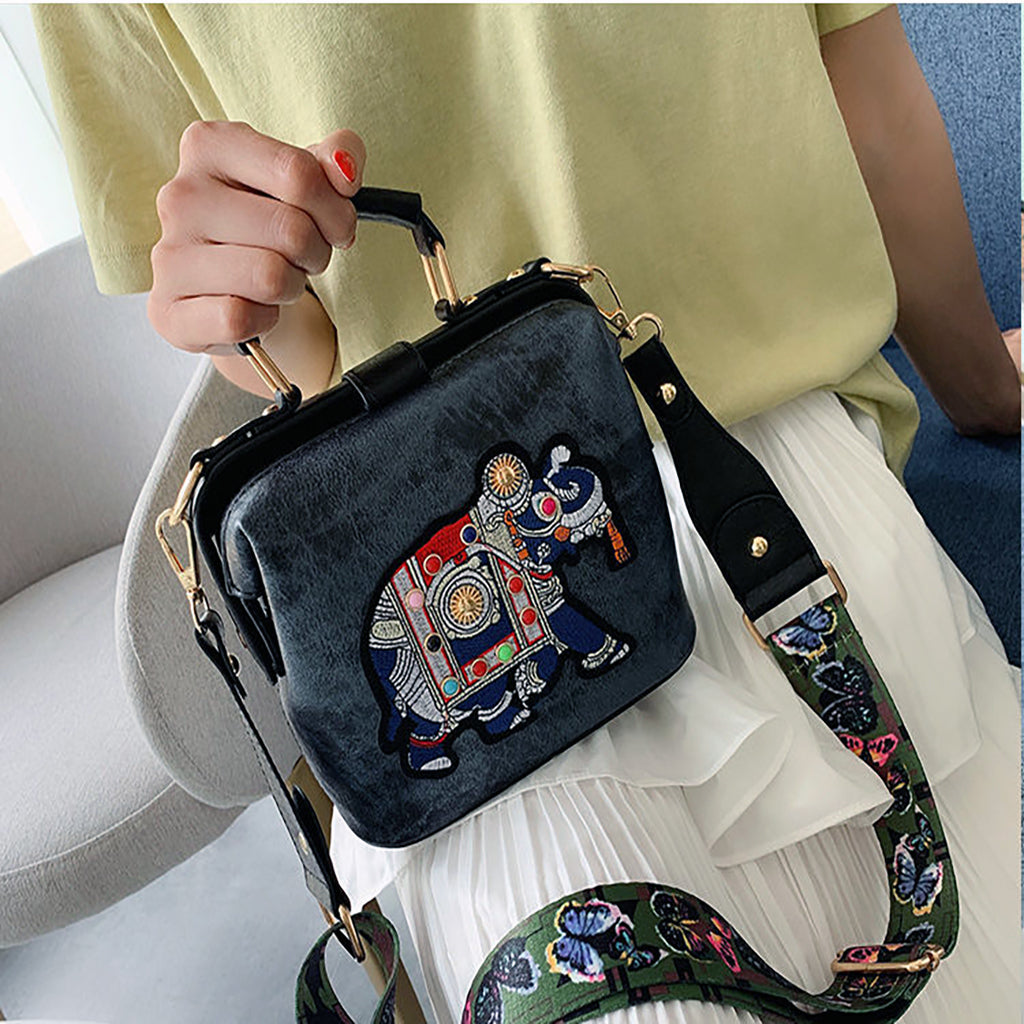The Elegant Elephant Embroidery Handbag